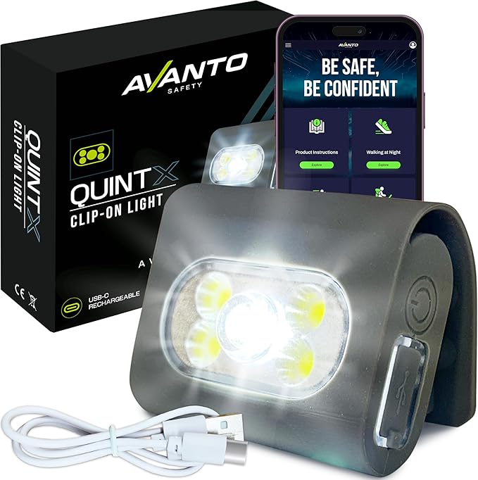 Elite Magnetic Clip On Flashlight, Original, USB-C Rechargeable Night Running Lights for Runners