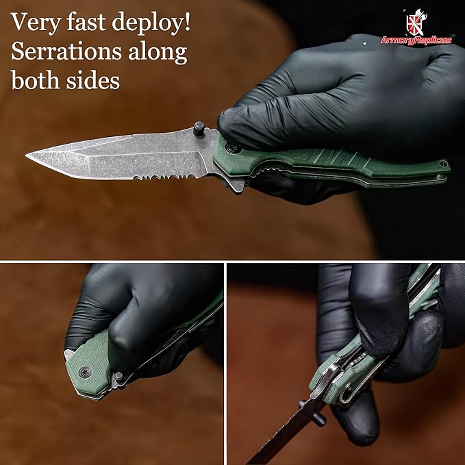 Armory Replicas??Spring Assisted Tanto Folding Knife ??3CR13 Steel Blade with Partial Serration