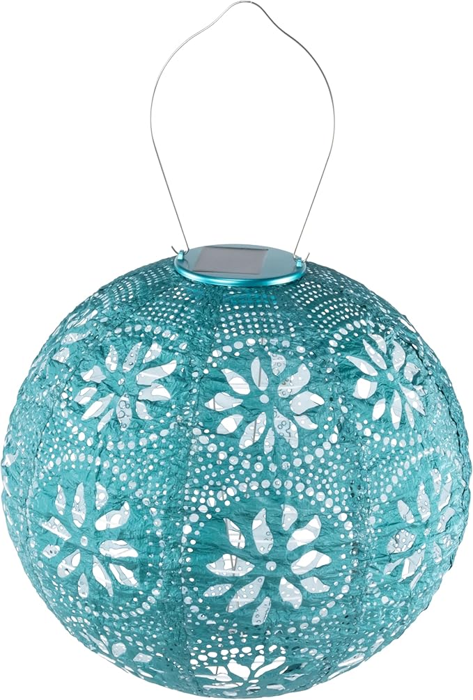 Allsop Soji Stella - Brights Geo Palm - 12" Outdoor Solar Lantern - Mineral Green