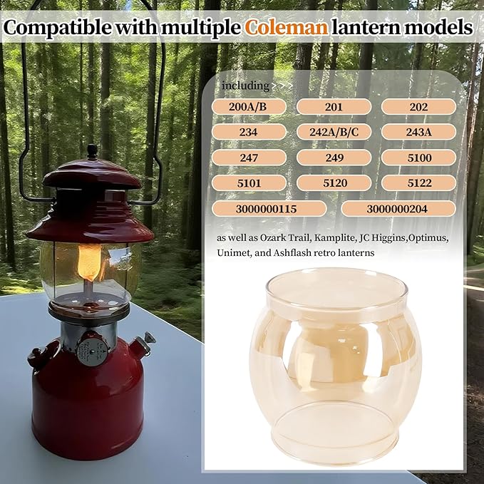 10-Pack Lantern Mantles & Glass Globe Replacement, Compatible with Coleman Lantern Parts & Ozark