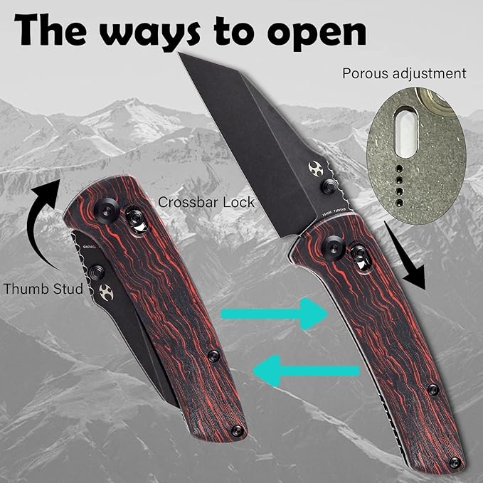 KANSEPT Main Street Pocket Folding Knife, 3.36''Black 154CM Sharp Blade,Black and Red G-Mascus
