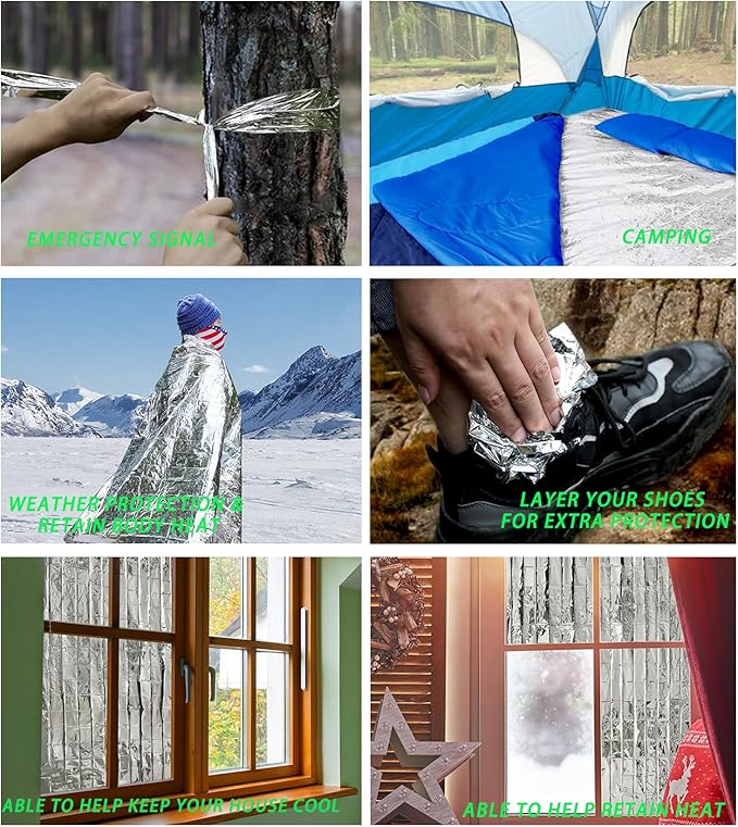 Emergency Foil Blanket, Survival Thermal Mylar Blankets Individually Packaged Perfect for Outdoors
