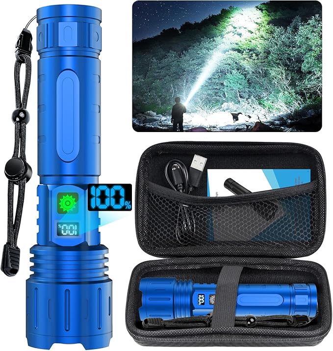 Flashlights High Lumens Rechargeable - 1500 Meters Long Beam Super Bright LED Flash Light with