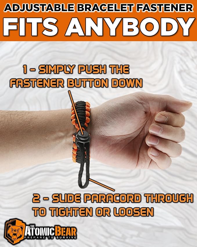 Atomic Bear Paracord Bracelet (2 Pack) - Adjustable - Fire Starter - Loud Whistle - Perfect for