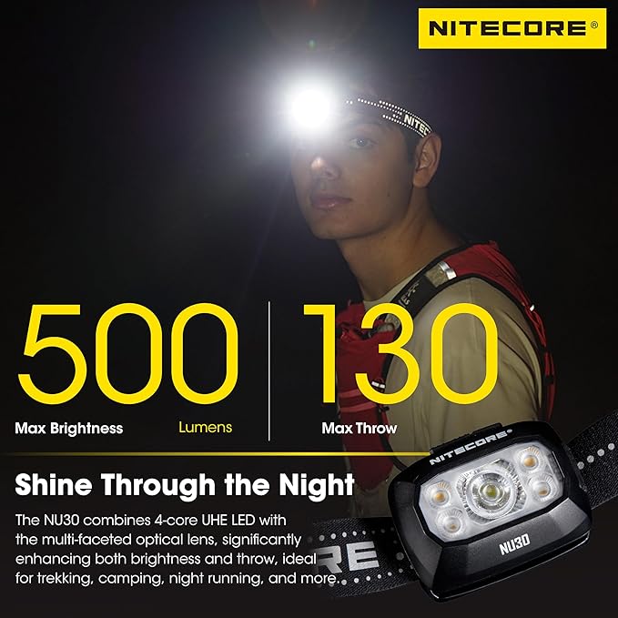 Nitecore NU30 500 Lumen Triple Output Lightweight Outdoor Headlamp USB-C Rechargeable Headlight Tag
