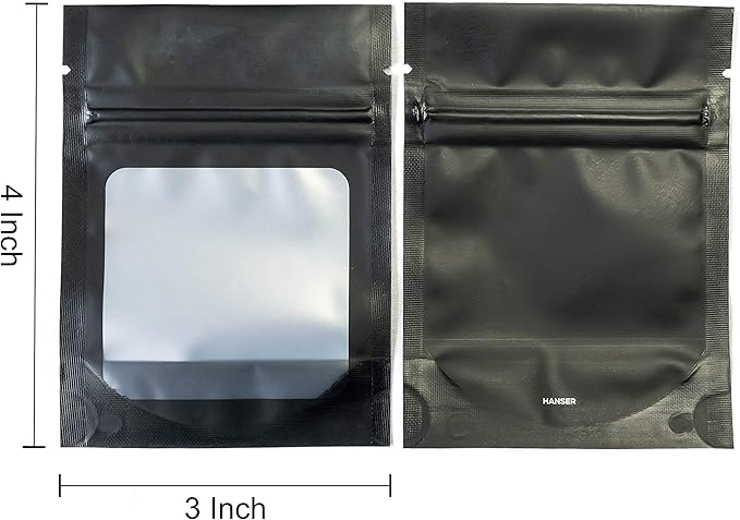 HANSER | Smell Proof Odorless Mylar Resealable Foil Pouch Bags with clear Window | Stand up bottom