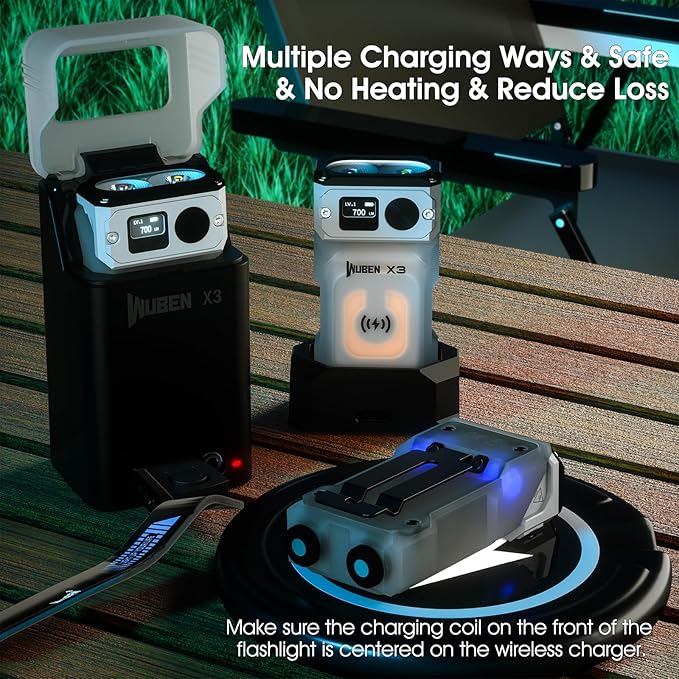 WUBEN X3 Mini Rechargeable Flashlight with Charging Base 180 Degree EDC Keychain Flashlight Twist