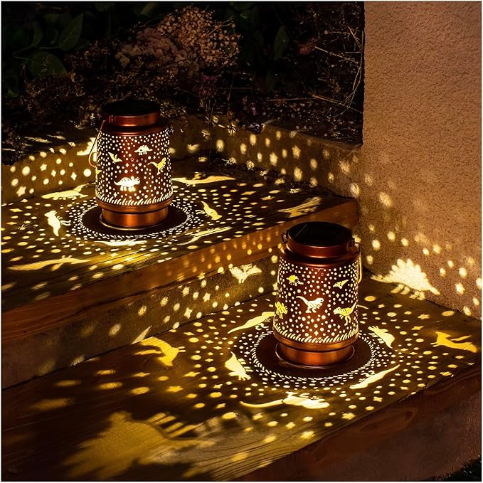 Dinosaur Solar Lanterns Outdoor Waterproof Hanging Solar Lights Dinosaur Gifts for Women Men Metal