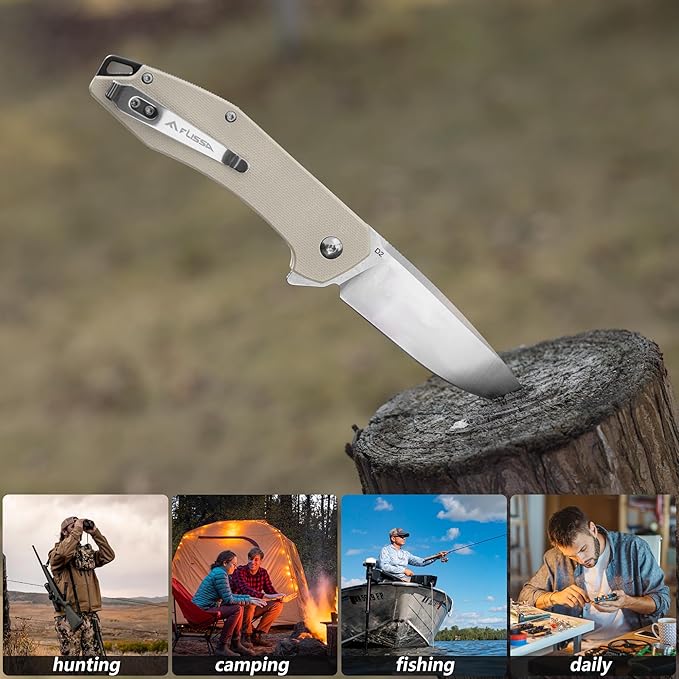 FLISSA Pocket Knife, Folding Tactical Knife with G10 Handle, D2 Blade, Liner Lock, Pocket Clip, EDC