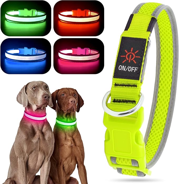 YFbrite Light up Dog Collar, USB Rechargeable LED Puppy Collar Super Bright Adjustable Glowing Dog
