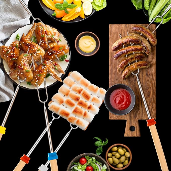 24 PCS Marshmallow Roasting Sticks, Telescoping Smores Sticks for Open Fire Pit, 32 Inch Long