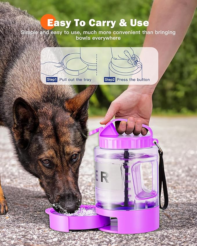 77oz Large Dog Water Bottle - Portable Travel Dog Water Dispenser & Bowl - Leak-Proof Pet Water Jug