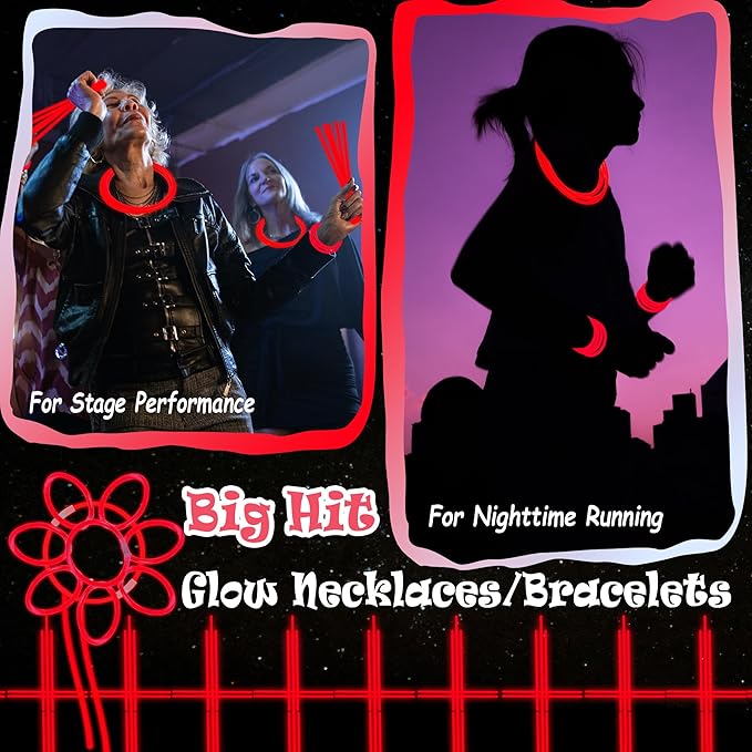 ILHSTY 100 Pcs 8'' Red Glow Sticks Glow Necklaces In The Dark Party Favors Supplies Bright