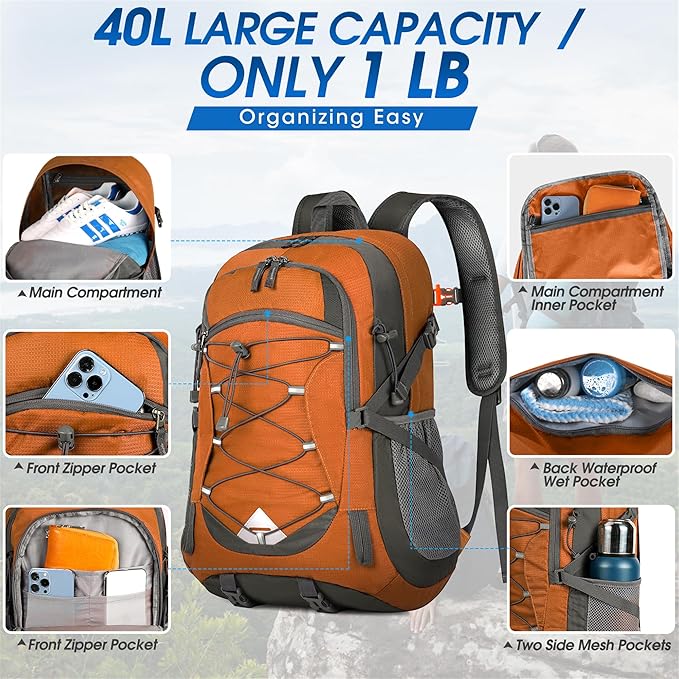 IGOLUMON Hiking Backpack 40L Packable Lightweight Camping Backpack Men Women Waterproof Hiking