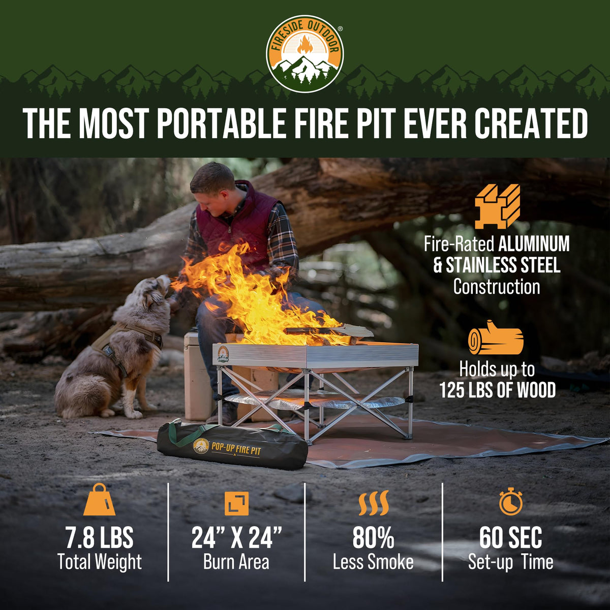 Fireside Outdoor Portable Fire Pit for Camping, Portable Fire Pit Grill for Backyard, Outdoor