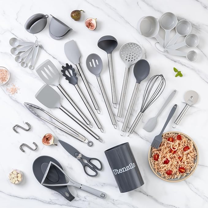 COOK WITH COLOR Silicone Cooking Utensils, Kitchen Utensil Set, Easy to Clean Silicone Kitchen