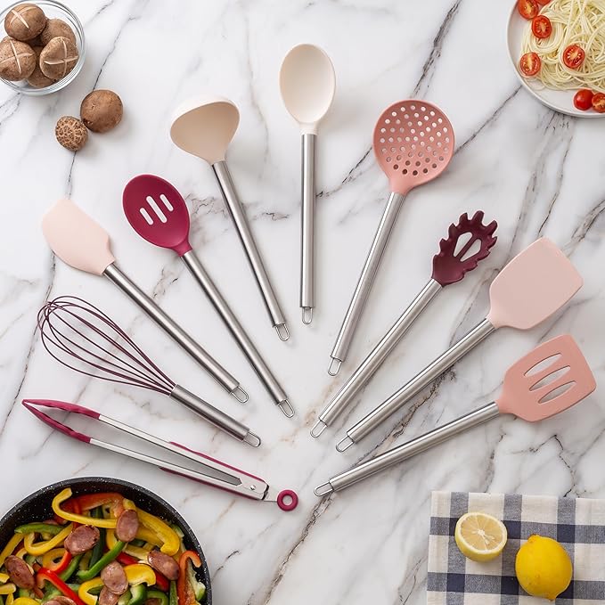 COOK WITH COLOR Silicone Cooking Utensils, Kitchen Utensil Set, Easy to Clean Silicone Kitchen