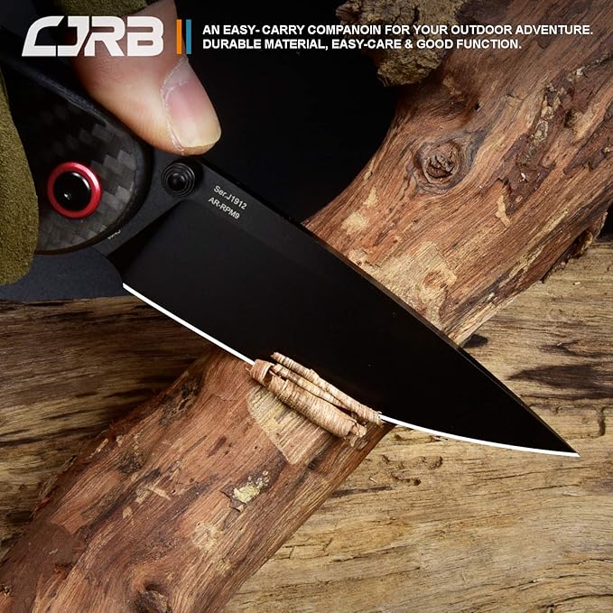 CJRB CUTLERY Folding Knife Feldspar(J1912) AR-RPM9 Powder Steel Black PVD Blade Carbon fiber Handle