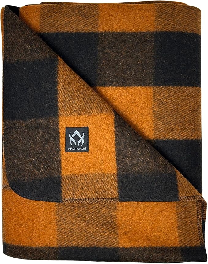 Arcturus Plaid Wool Blankets - 4.5lbs Warm, Heavy, Washable, Large | Great for Camping, Outdoors