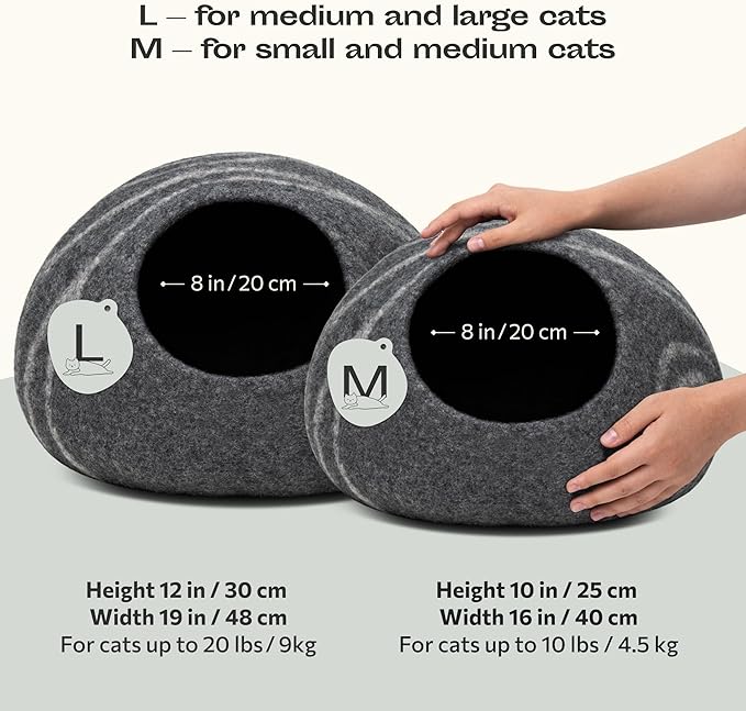 MEOWFIA Cat Cave ??Premium Felt Cat Bed for Indoor Cats, Handmade 100% Merino Wool (Large, Dark