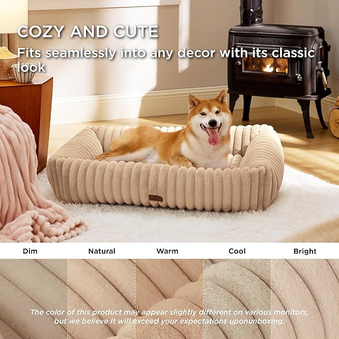 Bedsure Cute Dog Beds Large Sized Dog - Washable Furry Pet Beds, Rectangle Orthopedic Corduroy