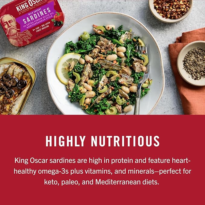 King Oscar Premium Sardines in Extra Virgin Olive Oil, Mediterranean Style, 3.75 Ounce Cans (Pack