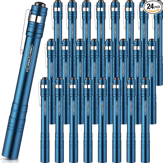 24 Pack Mini Pen Flashlights Bulk LED Pen Lights Aluminum Pocket Flashlights with Clips Small