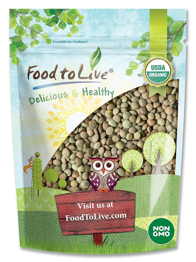 Food to Live Organic Whole Green Lentils, 5 Pounds - Non-GMO, Dried Raw Beans, Sproutable, Vegan