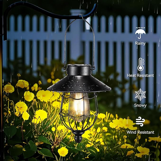 Solar Lanterns Outdoor Hanging Metal Vintage Lantern Warm White Solar Lights lamp Waterproof Edison