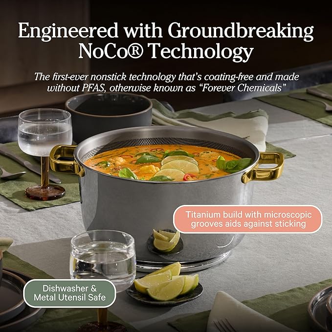 Our Place Titanium Perfect Pot Pro - 6.75 Qt No-Coating Nonstick Stock Pot | Tri-Ply Titanium &