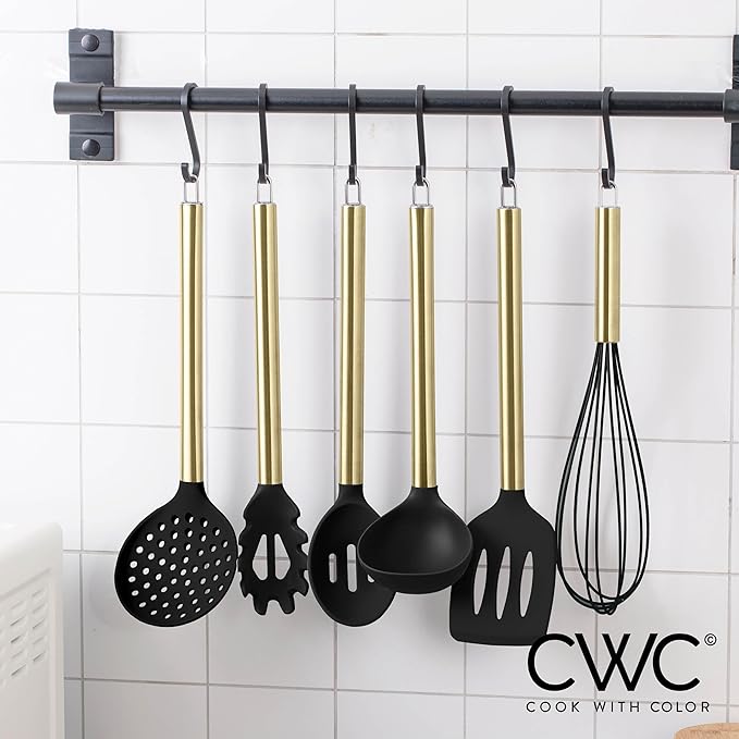 COOK WITH COLOR Silicone Cooking Utensils, Kitchen Utensil Set, Easy to Clean Silicone Kitchen