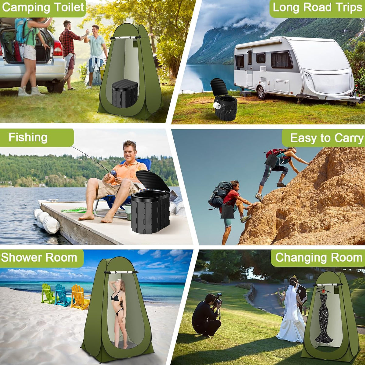 Portable Toilet Kit, Camping Toilet with Pop-Up Privacy Tent Toilet Bags, Washable Portable Outdoor