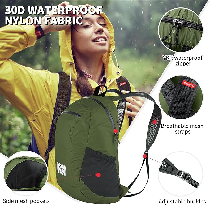 Naturehike 18L Lightweight Hiking Daypack, Waterproof Camping Packable Backpack Ultralight for