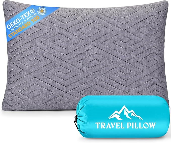 Travel Pillow for Sleeping Camping, Memory Foam Small Pillow with Breathable Cover for Backpacking