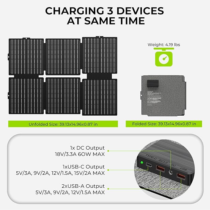 Portable Solar Generator, 300W Portable Power Station with Foldable 60W Solar Panel, 110V Pure Sine