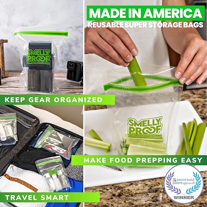 Smelly Proof 10 x Expandable Stand & Fill REUSABLE Storage Bags for Food Designed & Mfg in US, BPA