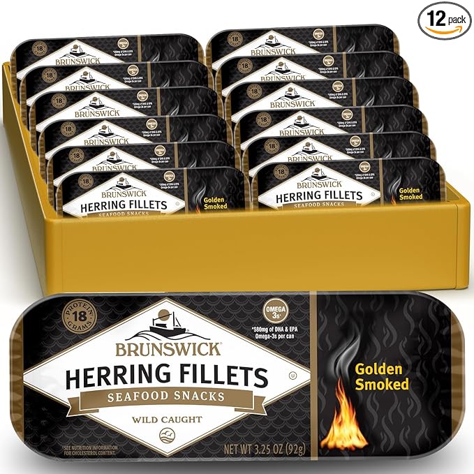 Brunswick Golden Smoked Herring Fillets, 3.25 oz Can (Pack of 12) - 18g Protein per Serving