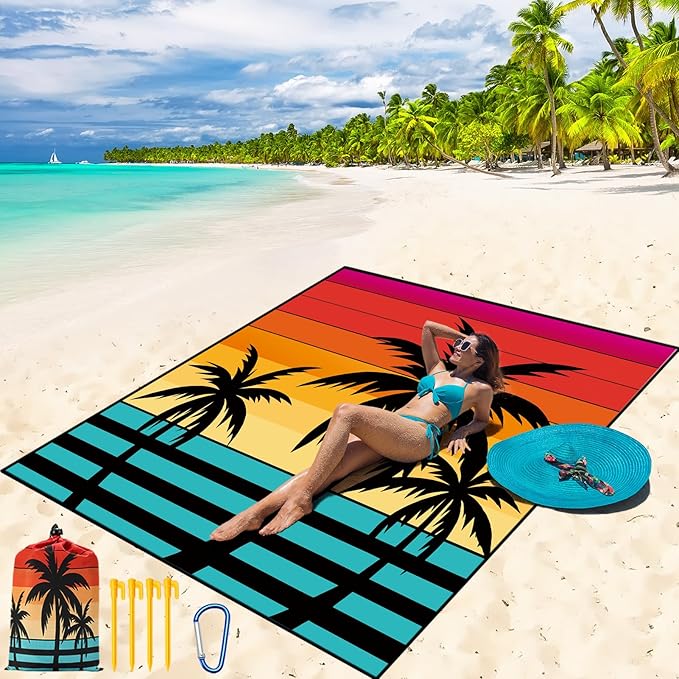 Beach Blanket Waterproof Sandproof Beach Mat 79" X 83"/10'x9'for 2-8 Adults Quick Drying Outdoor