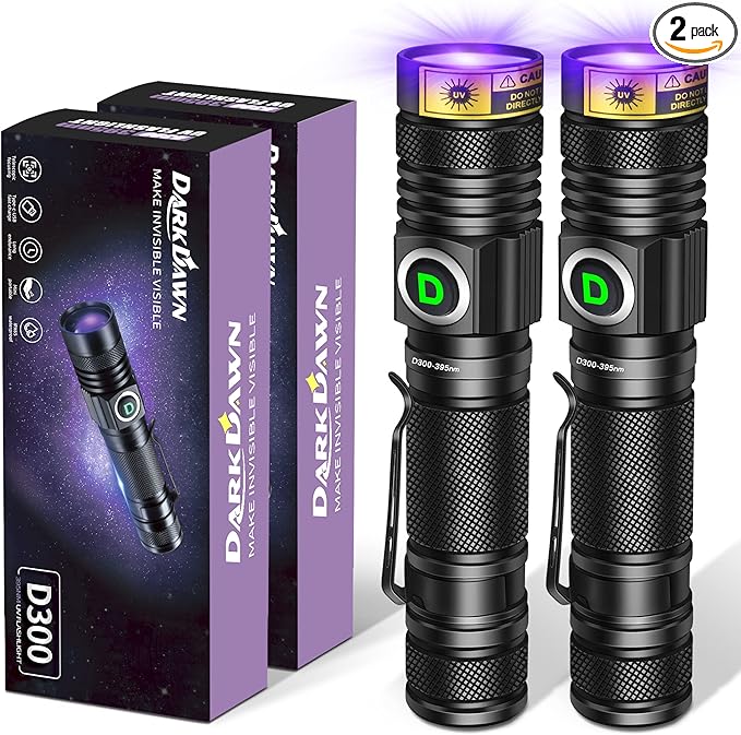 DARKDAWN UV Flashlight 395nm Black Light USB Rechargeable Ultraviolet LED Blacklight Powerful
