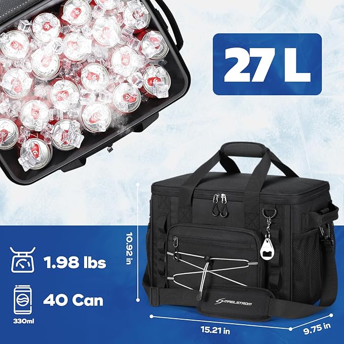 Maelstrom Soft Sided Cooler Bag, 30/40 Can Collapsible Insulated Ice Chest, Large Leakproof Camping