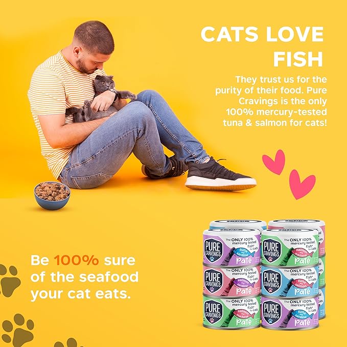 Pure Cravings Pate, Canned Wet Cat Food, 100% Mercury-Tested, Moist Can Fish, Grain-Free Protein