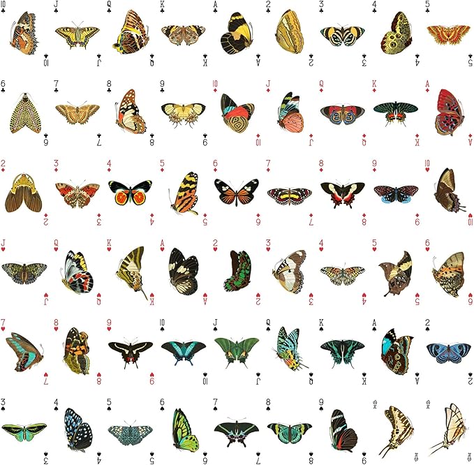 BEAUTIFUL BUTTERFLY Playing Cards (Poker Deck 54 Cards All Different) Colorful Butterflies Moths