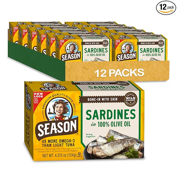 Season Sardines in Olive Oil - Wild Caught, 22g of Protein, Keto Snacks, More Omega 3's Than Tuna