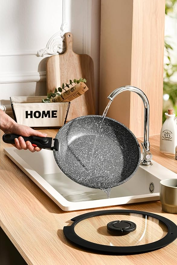 ROSSETTO 7pcs Pots and Pans Set Non Stick from France, Ceramic Cookware Set with Removable Handle