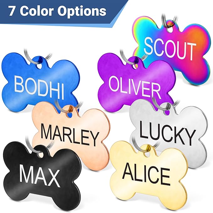 GoTags Stainless Steel Pet ID Tags, Personalized Dog Tags and Cat Tags, up to 8 Lines of Custom