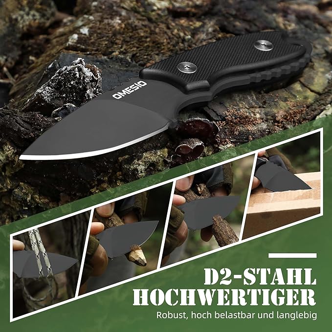 Omesio Neck Knife, 5.43" Neck Knife with Sheath and Necklace, Full Tang Small Mini Fixed Blad Knife