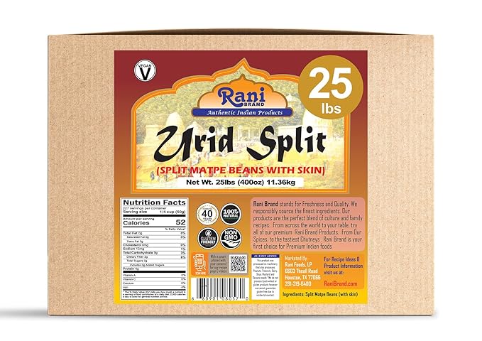 Rani Urid/Urad Split Chilka (Split Matpe Beans with Skin) Indian Lentils 400oz (25lbs) 11.36kg Bulk