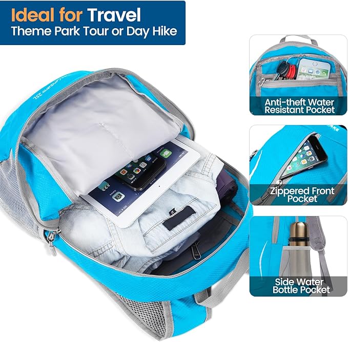 ZOMAKE Ultra Lightweight Packable Backpack 25L, Foldable Hiking Backpacks Water Resistant Small