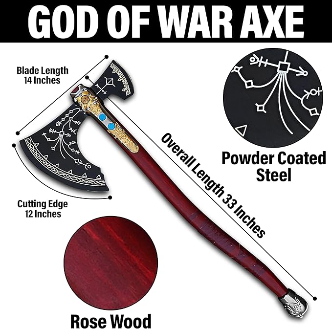 WAZIR Crafts 35" Handmade Kratos Viking Axe, God of War, Viking Axe, Cosplay Axe, Cosplay Armor