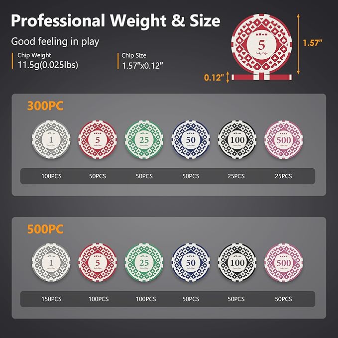 SHANTRA 500 PCS Poker Chips Poker Sets with Aluminum Case, Texas Hold?™Em Poker Set with 11.5 Gram
